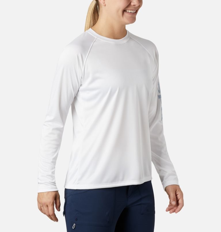 Women's Columbia PFG Tidal Tee II Long Sleeve Sweatshirts White | CA-EC406