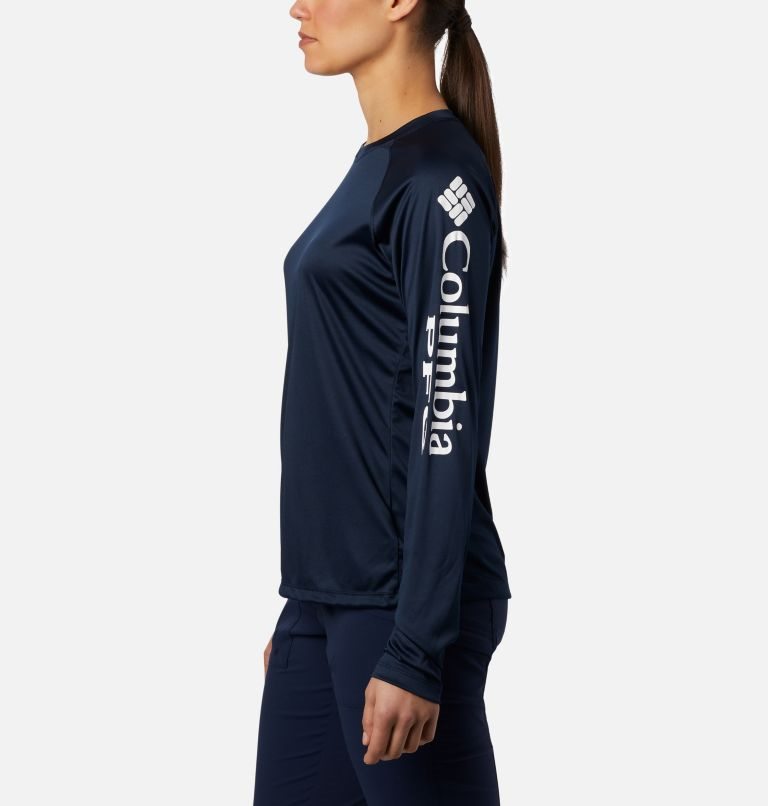 Women's Columbia PFG Tidal Tee II Long Sleeve Sweatshirts Navy | CA-N5031