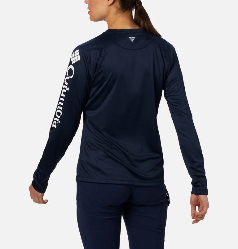 Women's Columbia PFG Tidal Tee II Long Sleeve Sweatshirts Navy | CA-N5031