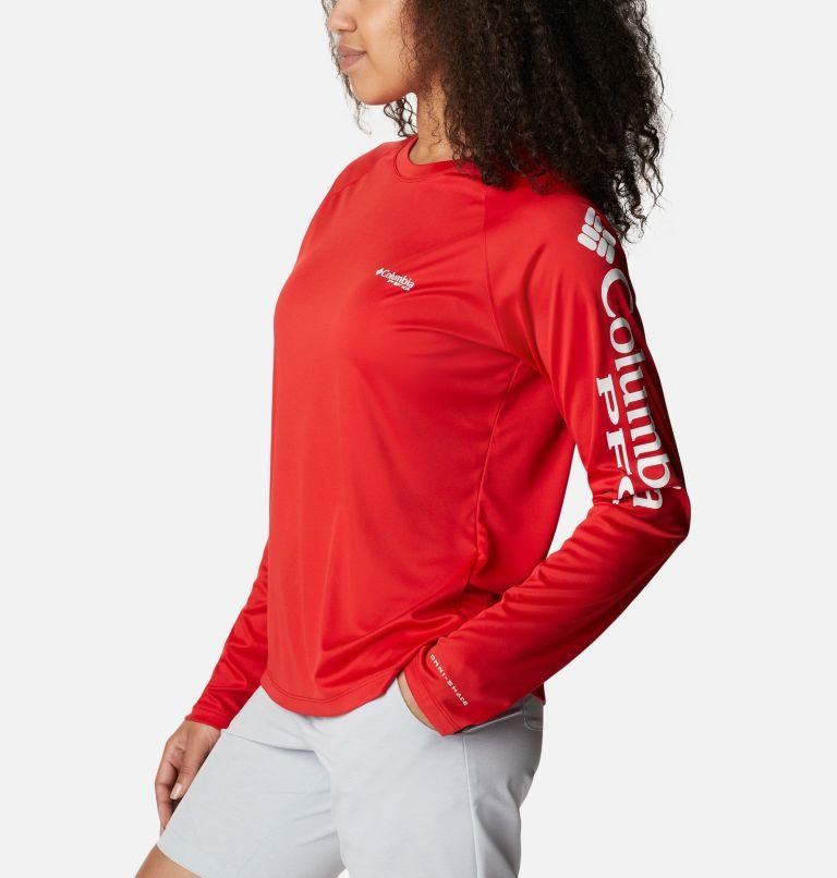 Women's Columbia PFG Tidal Tee II Long Sleeve Sweatshirts Red | CA-P146L