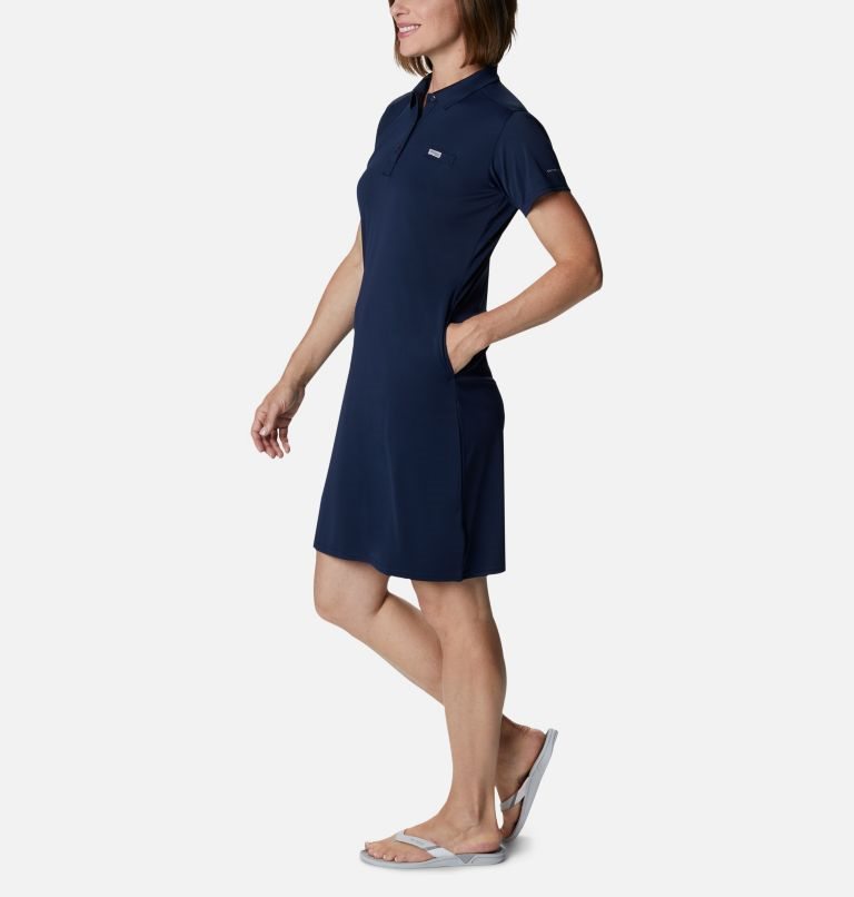 Women's Columbia PFG Tidal Tee Polo Dress Navy | CA-A6LA5