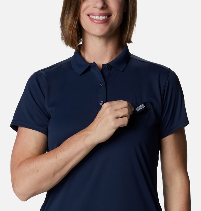 Women's Columbia PFG Tidal Tee Polo Dress Navy | CA-A6LA5