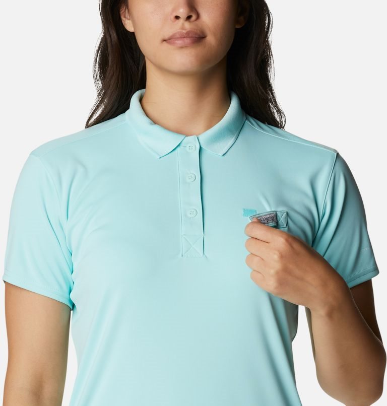 Women's Columbia PFG Tidal Tee Polo Dress Turquoise | CA-B1053