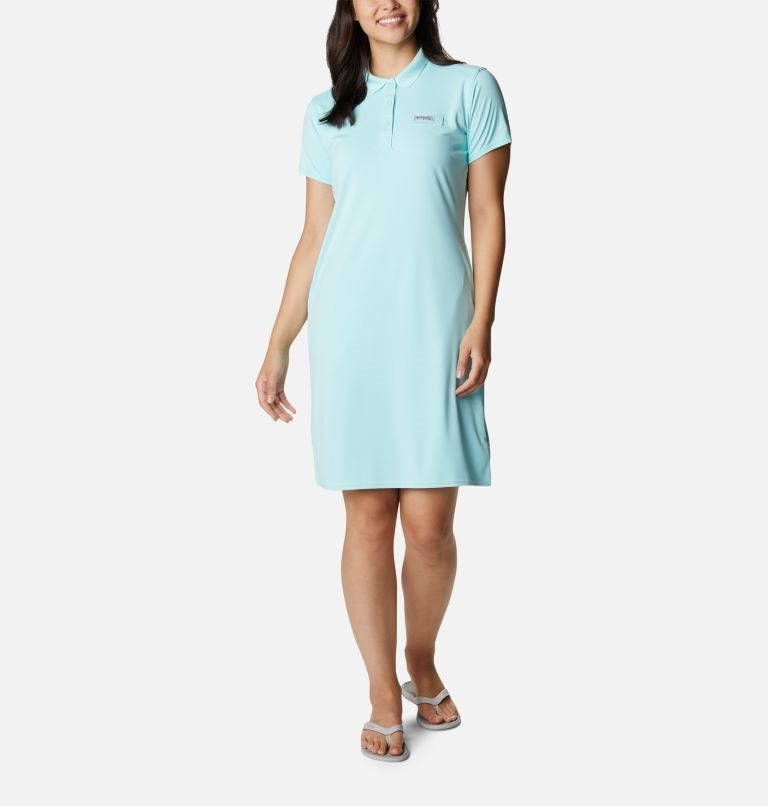 Women\'s Columbia PFG Tidal Tee Polo Dress Turquoise | CA-B1053