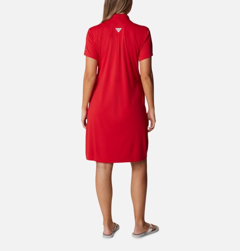 Women's Columbia PFG Tidal Tee Polo Dress Red | CA-G0C8A