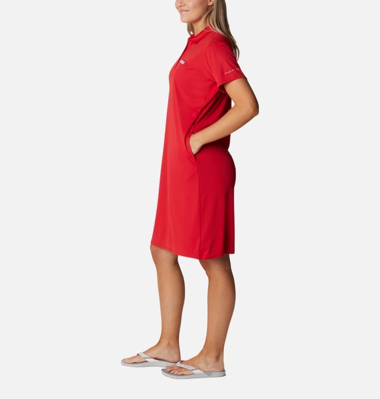 Women's Columbia PFG Tidal Tee Polo Dress Red | CA-G0C8A