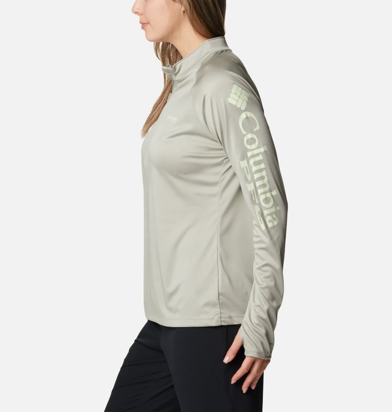 Women's Columbia PFG Tidal Tee Quarter Zip Long Sleeve Sweatshirts Olive | CA-E6LA4