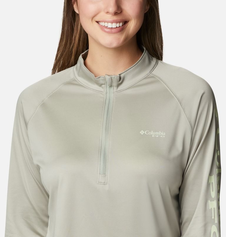 Women's Columbia PFG Tidal Tee Quarter Zip Long Sleeve Sweatshirts Olive | CA-E6LA4