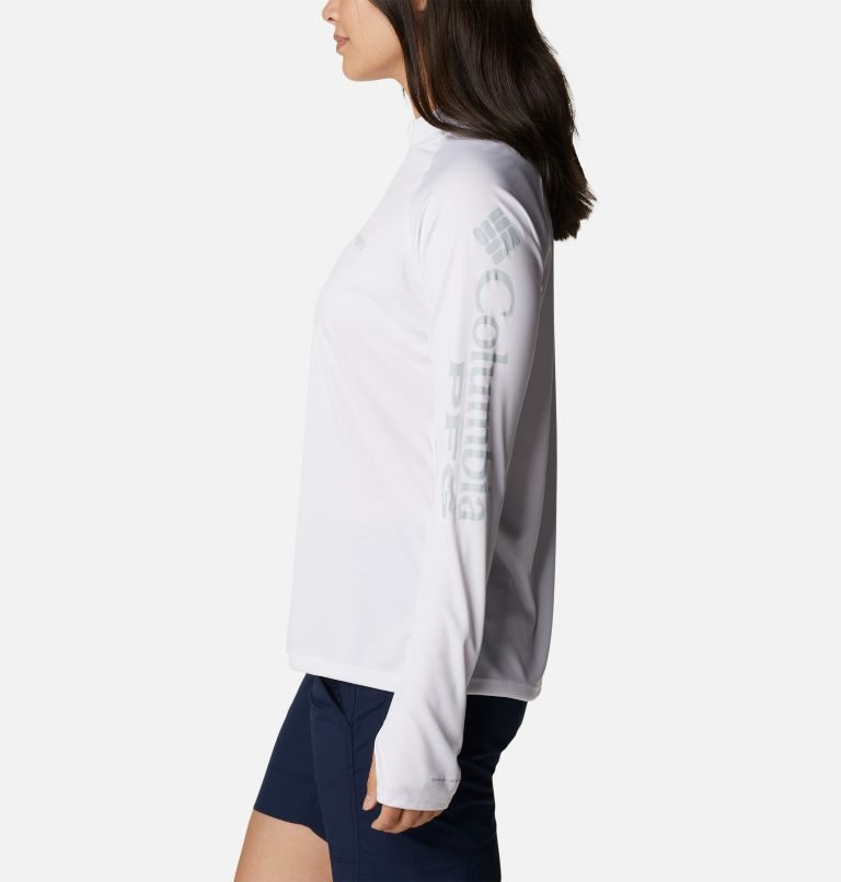 Women's Columbia PFG Tidal Tee Quarter Zip Long Sleeve Sweatshirts White | CA-UA1C0