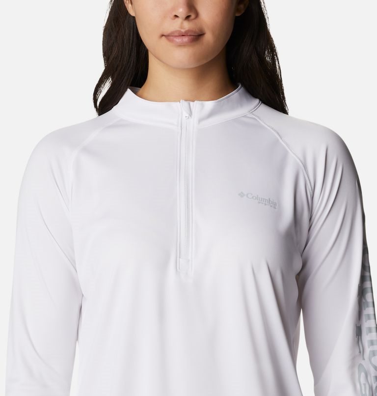 Women's Columbia PFG Tidal Tee Quarter Zip Long Sleeve Sweatshirts White | CA-UA1C0