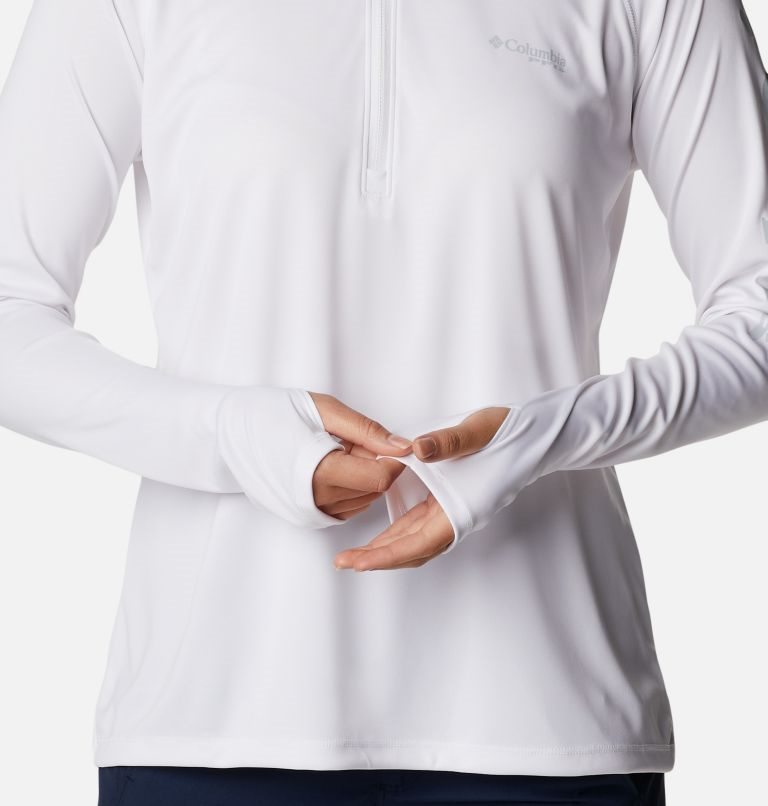 Women's Columbia PFG Tidal Tee Quarter Zip Long Sleeve Sweatshirts White | CA-UA1C0