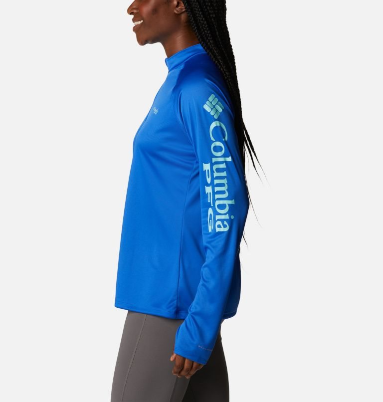 Women's Columbia PFG Tidal Tee Quarter Zip Long Sleeve Sweatshirts Blue | CA-UL401