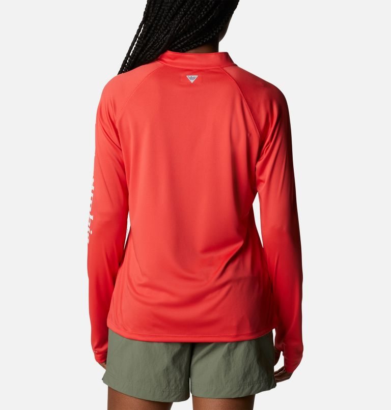 Women's Columbia PFG Tidal Tee Quarter Zip Long Sleeve Sweatshirts Red | CA-UL85A