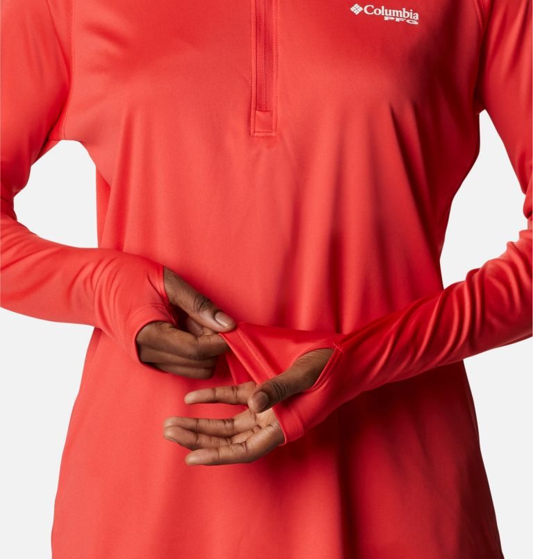 Women's Columbia PFG Tidal Tee Quarter Zip Long Sleeve Sweatshirts Red | CA-UL85A