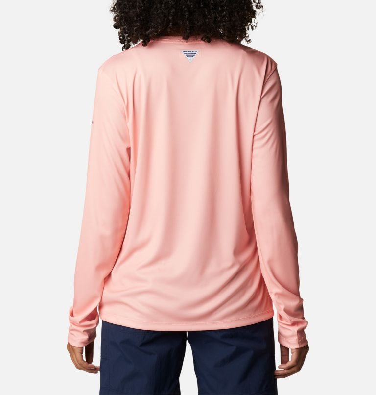 Women's Columbia PFG Tidal Tee Stacked Logo Long Sleeve Sweatshirts Pink | CA-M3140