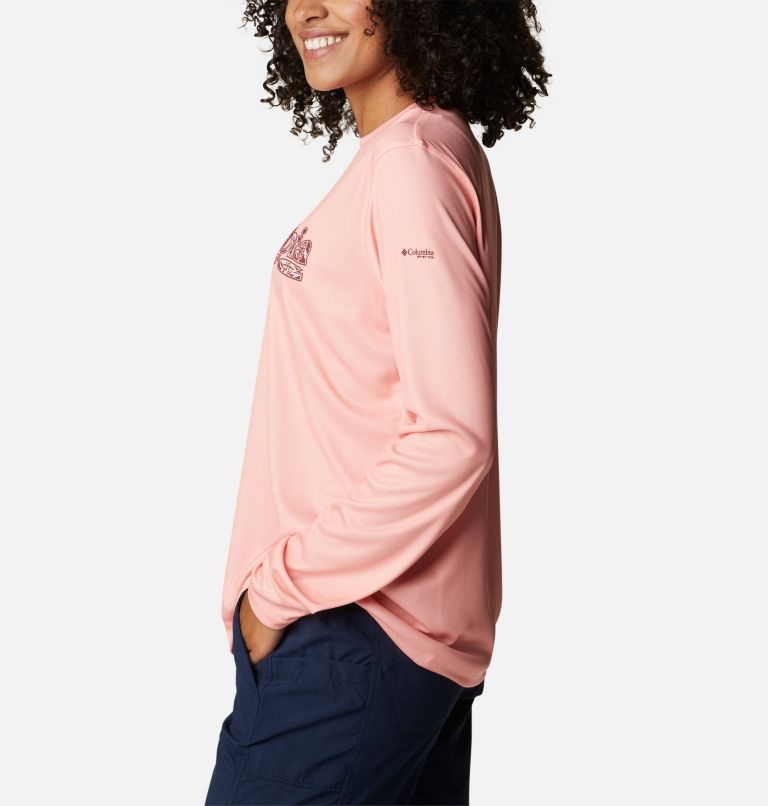 Women's Columbia PFG Tidal Tee Stacked Logo Long Sleeve Sweatshirts Pink | CA-M3140