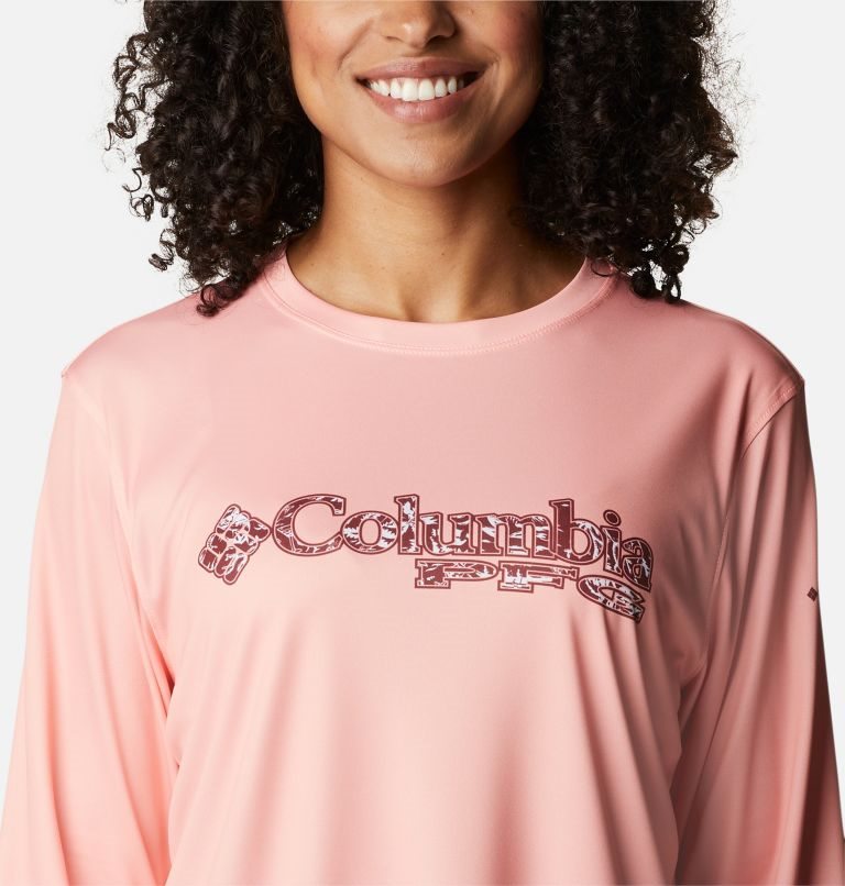 Women's Columbia PFG Tidal Tee Stacked Logo Long Sleeve Sweatshirts Pink | CA-M3140