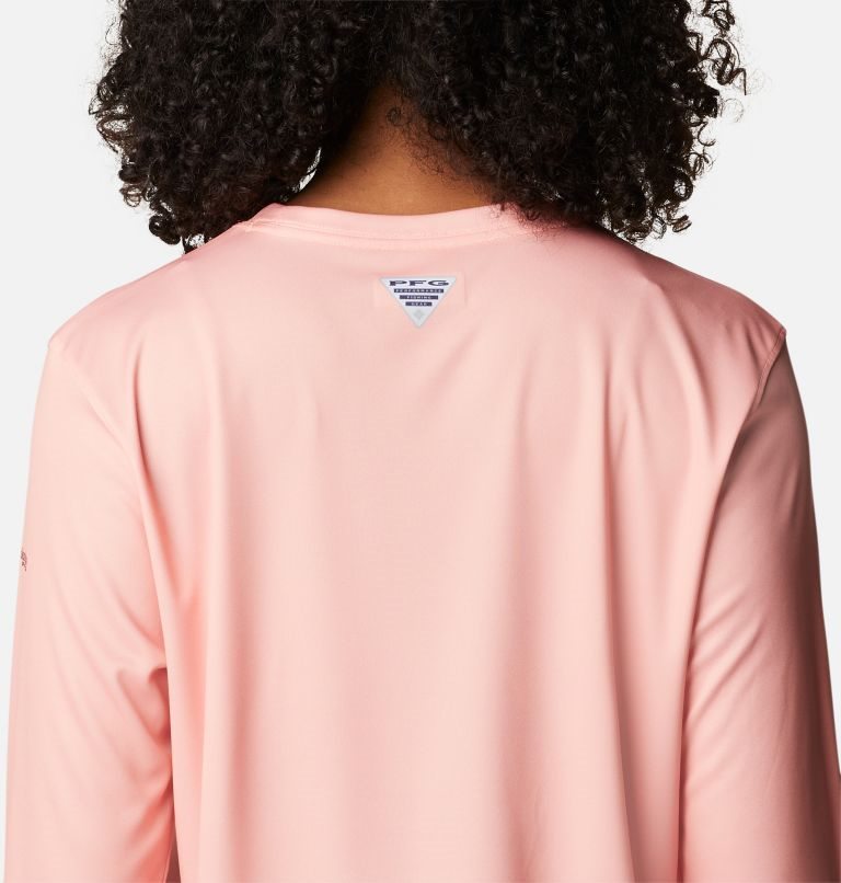 Women's Columbia PFG Tidal Tee Stacked Logo Long Sleeve Sweatshirts Pink | CA-M3140