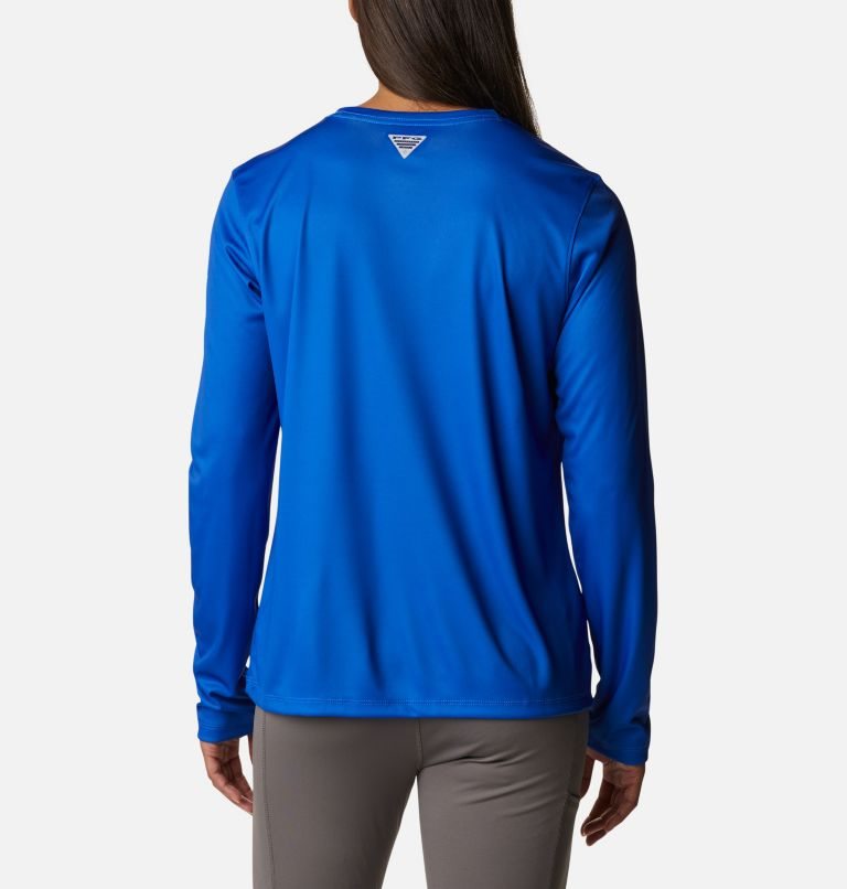 Women's Columbia PFG Tidal Tee Stacked Logo Long Sleeve Sweatshirts Blue | CA-P6L04