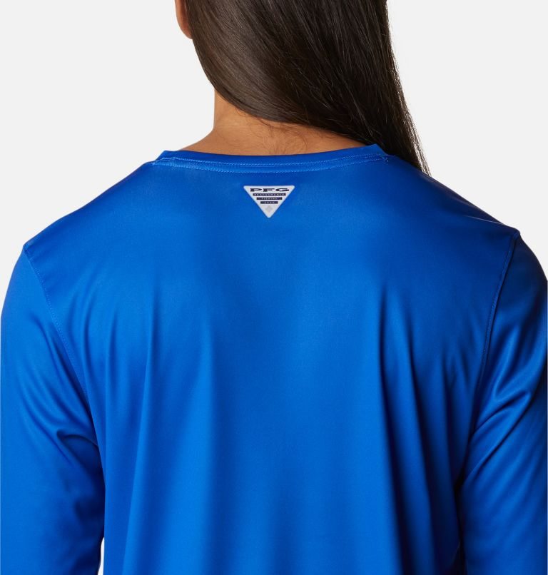 Women's Columbia PFG Tidal Tee Stacked Logo Long Sleeve Sweatshirts Blue | CA-P6L04