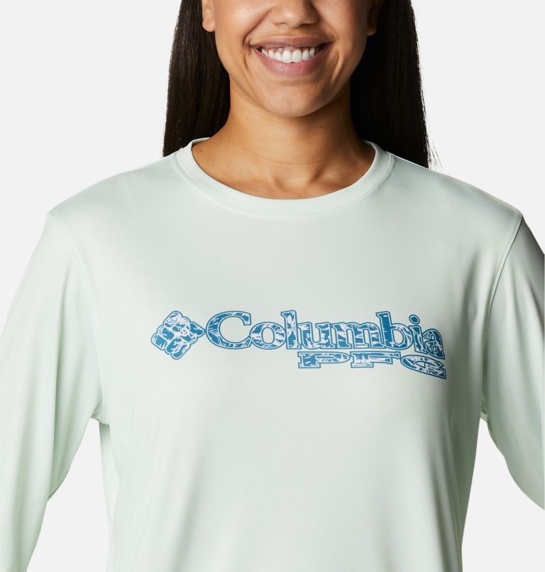 Women's Columbia PFG Tidal Tee Stacked Logo Long Sleeve Sweatshirts Mint | CA-U354L