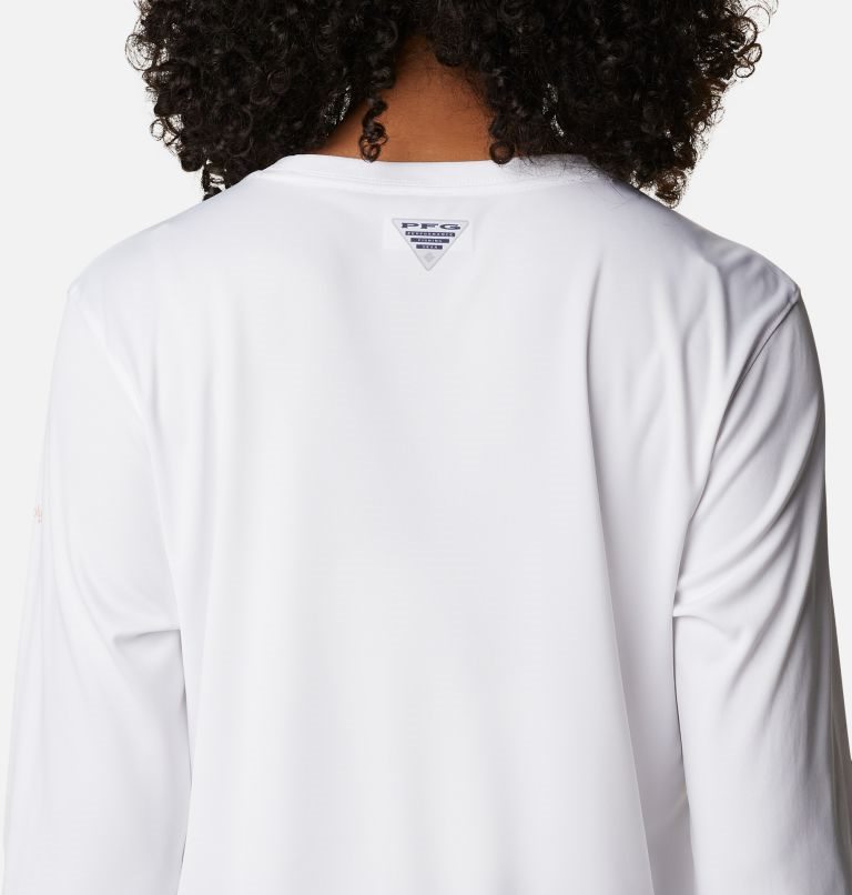 Women's Columbia PFG Tidal Tee Stacked Logo Long Sleeve Sweatshirts White | CA-XA804