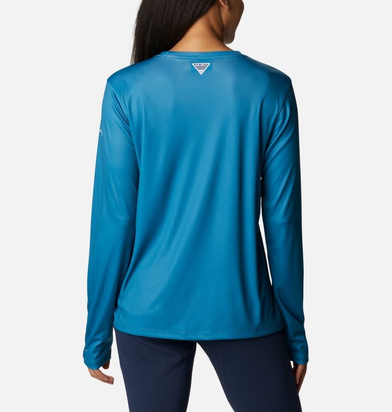 Women's Columbia PFG Tidal Tee Stacked Logo Long Sleeve Sweatshirts Turquoise | CA-Y0AL5