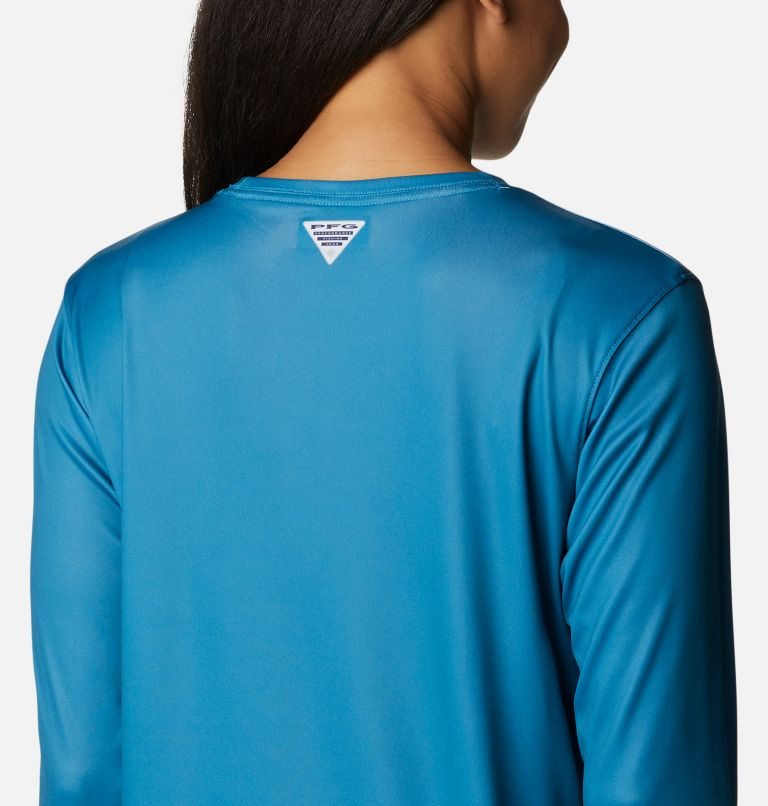 Women's Columbia PFG Tidal Tee Stacked Logo Long Sleeve Sweatshirts Turquoise | CA-Y0AL5