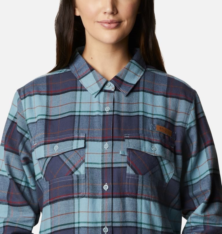 Women's Columbia PHG Roughtail Long Sleeve Field Flannel Shirts Turquoise | CA-Z568A