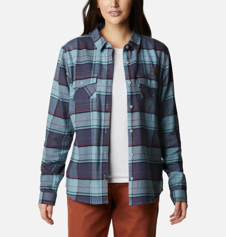 Women's Columbia PHG Roughtail Long Sleeve Field Flannel Shirts Turquoise | CA-Z568A