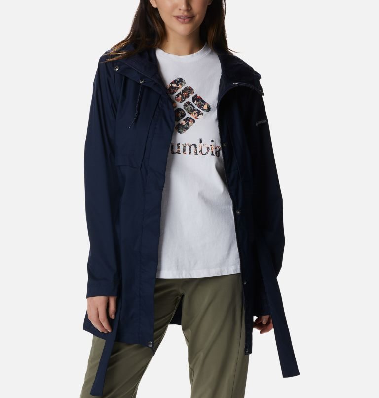 Women's Columbia Pardon My Trench Rain Jackets Navy | CA-B3LA8