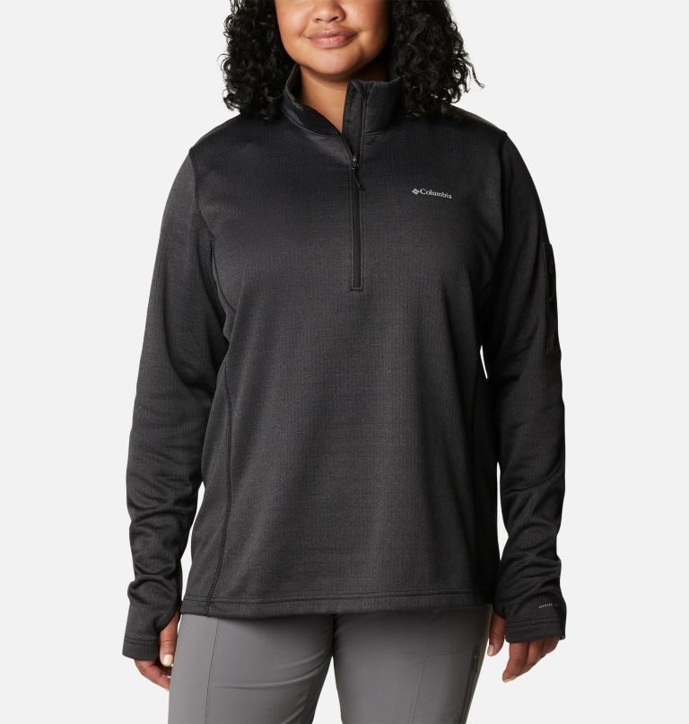 Women\'s Columbia Park View Grid Fleece 1/2 Zip Sweatshirts Black | CA-W3815