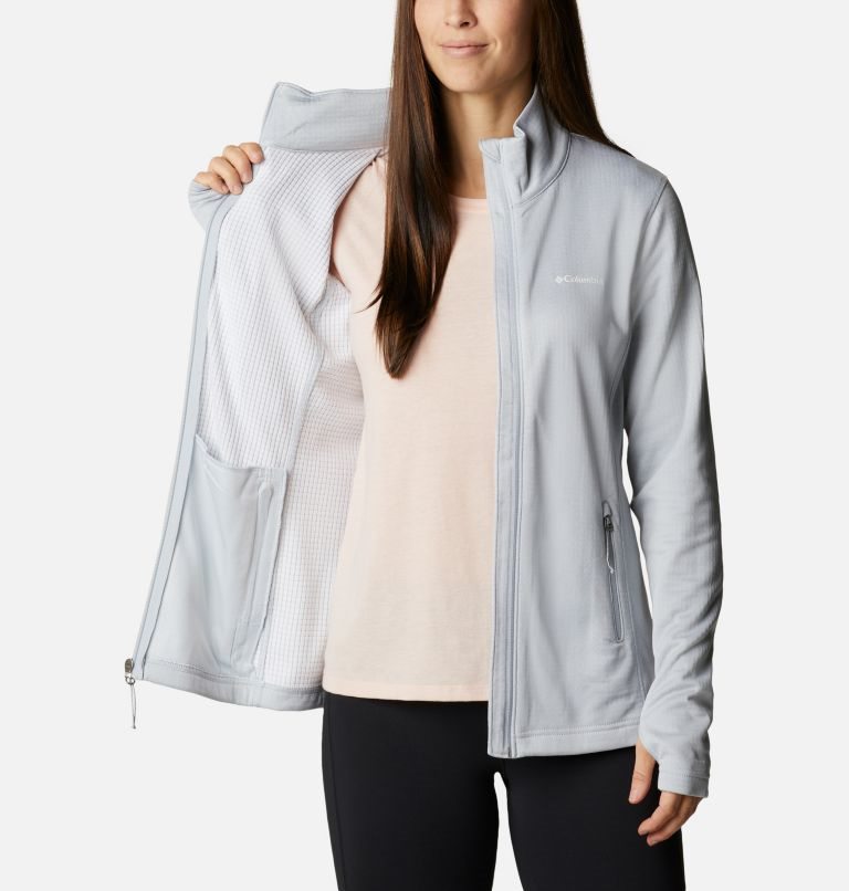 Women's Columbia Park View Grid Full Zip Fleece Jackets Light Grey | CA-N84L0