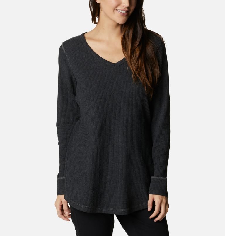 Women's Columbia Pine Peak Long Sleeve Thermal Tunic Sweatshirts Black | CA-G8A6L