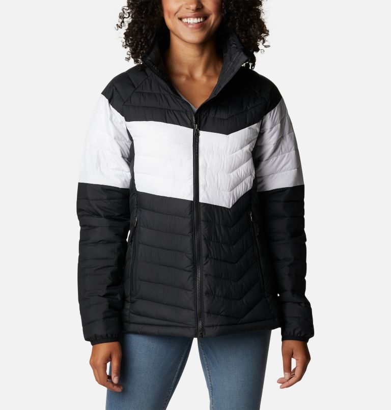 Women\'s Columbia Powder Lite Blocked Jackets Black / White | CA-O315L