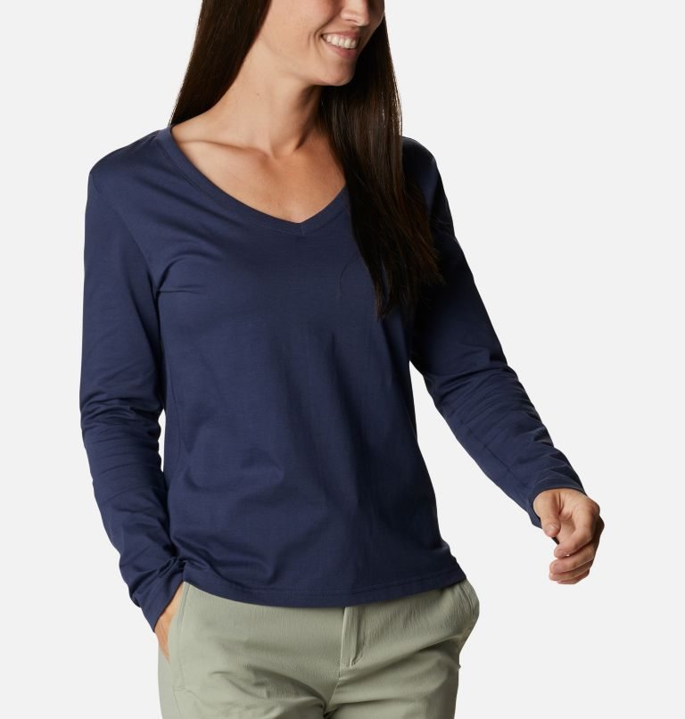 Women's Columbia Sapphire Point Long Sleeve Sweatshirts Navy | CA-Q4AL0