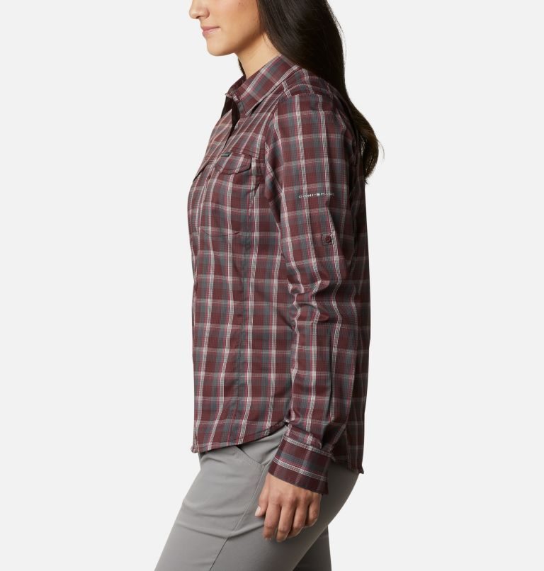 Women's Columbia Silver Ridge Lite Plaid Long Sleeve Shirts Burgundy | CA-DA860