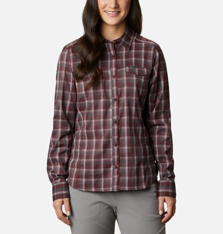 Women\'s Columbia Silver Ridge Lite Plaid Long Sleeve Shirts Burgundy | CA-DA860