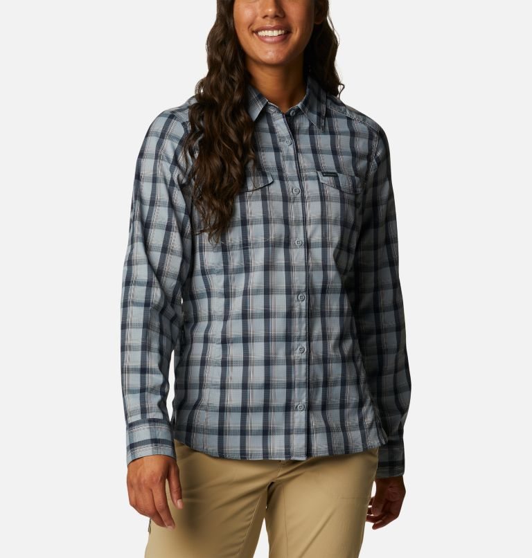 Women\'s Columbia Silver Ridge Lite Plaid Long Sleeve Shirts Blue | CA-RAC08