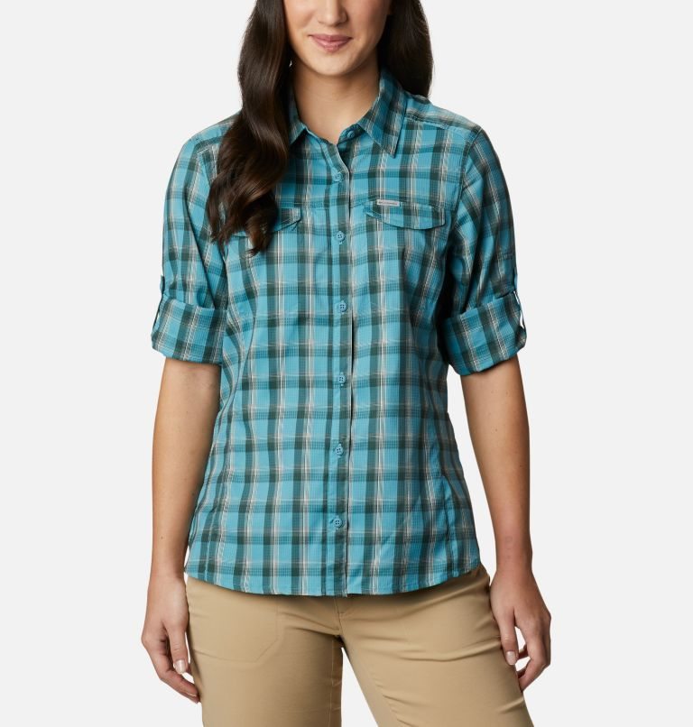 Women's Columbia Silver Ridge Lite Plaid Long Sleeve Shirts Turquoise | CA-UA0L6