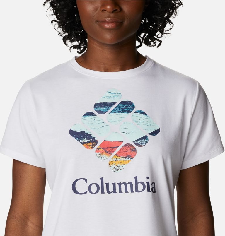 Women's Columbia Sun Trek Graphic T Shirts White | CA-Y456C