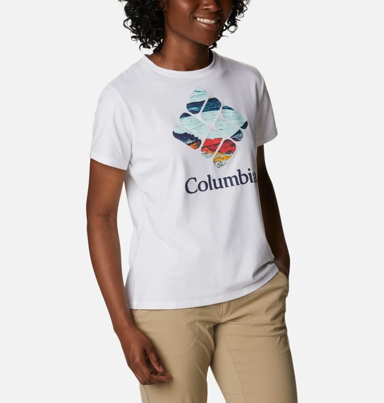 Women's Columbia Sun Trek Graphic T Shirts White | CA-Y456C