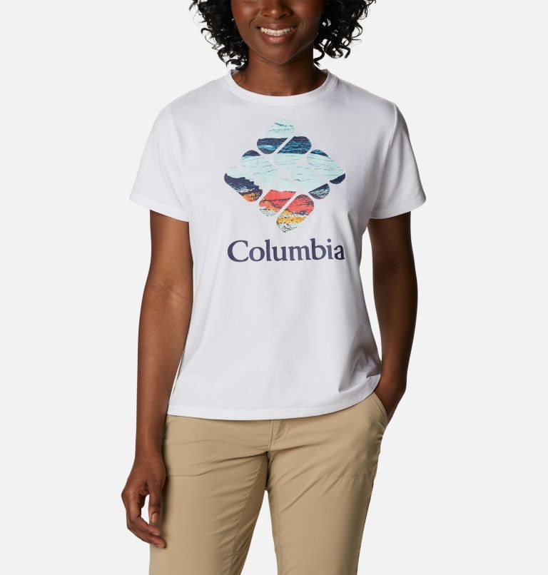 Women\'s Columbia Sun Trek Graphic T Shirts White | CA-Y456C