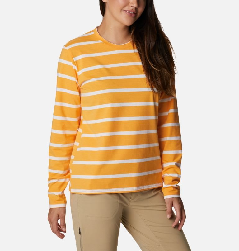 Women's Columbia Sun Trek Pattern Long Sleeve T Shirts Stripe | CA-B0CA3