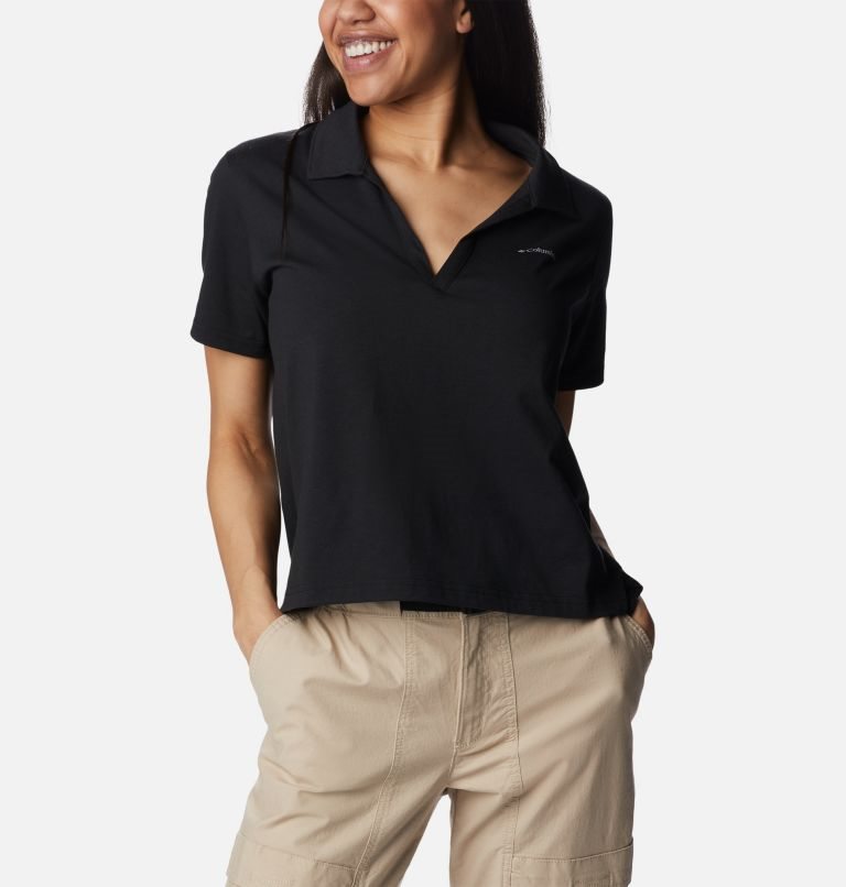 Women's Columbia Sun Trek Short Sleeve Polo Shirts Black | CA-V65L4