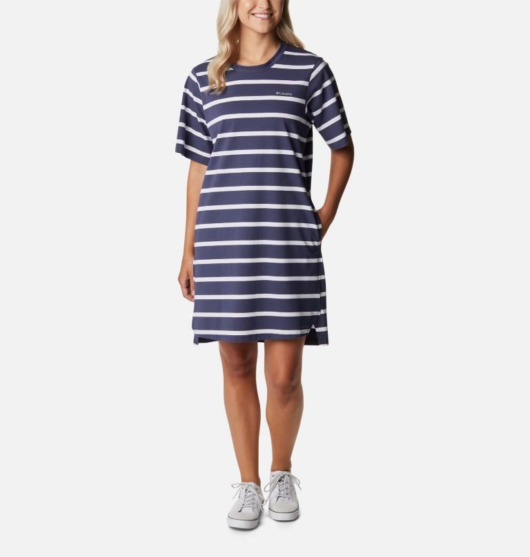 Women\'s Columbia Sun Trek T-Shirt Dress Stripe | CA-H60A3