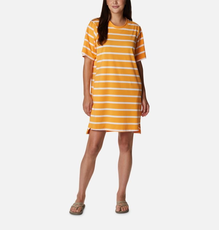 Women\'s Columbia Sun Trek T-Shirt Dress Stripe | CA-K4508