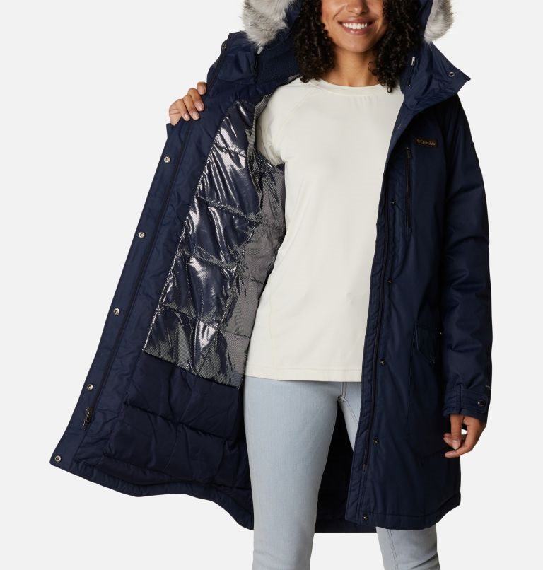 Women's Columbia Suttle Mountain Long Insulated Jackets Navy | CA-BLC35