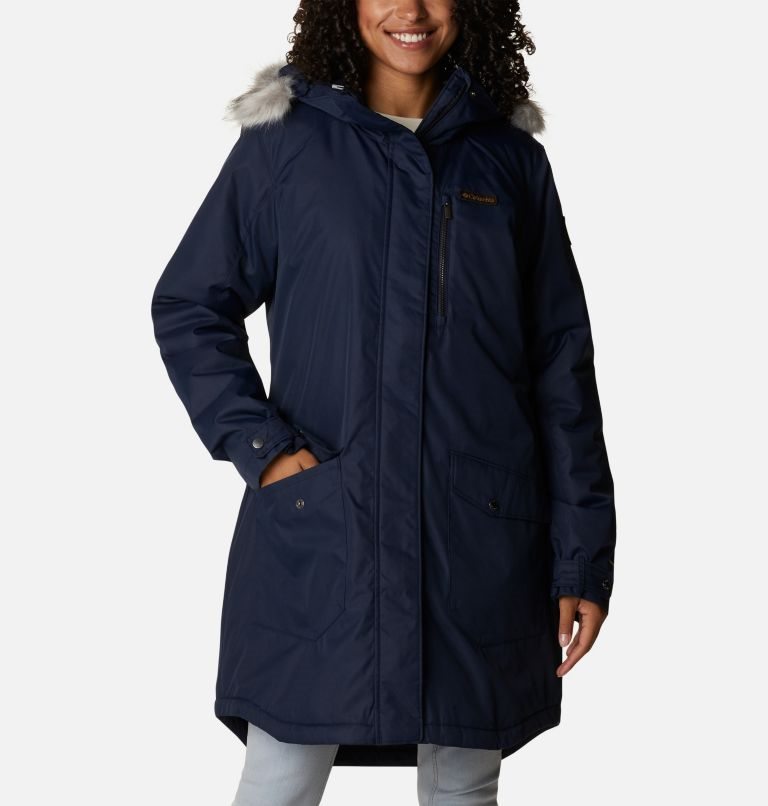 Women\'s Columbia Suttle Mountain Long Insulated Jackets Navy | CA-BLC35