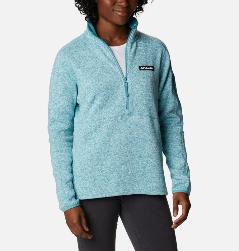 Women's Columbia Sweater Weather Fleece Half Zip Sweatshirts Turquoise | CA-A8AC6